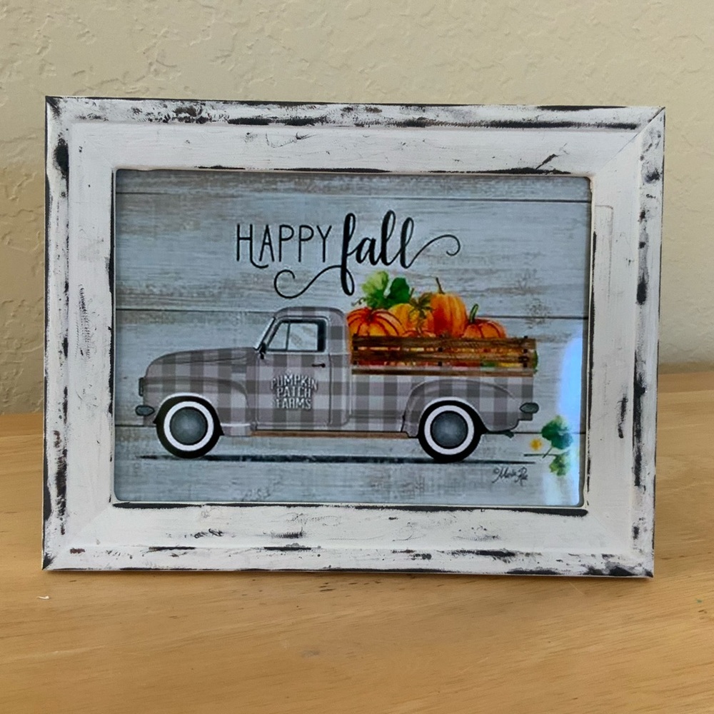 Farmhouse Fall pumpkins & truck picture 5x7 w/frame